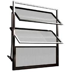 BASCULANTE HOME 60X60 CM DE ALUMÍNIO NATURAL COM 3 FOLHAS DE VIDRO CANELADO QUALITY / REF. EMC040004