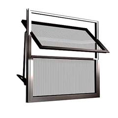 BASCULANTE HOME 40X40 CM DE ALUMÍNIO NATURAL COM 2 FOLHAS DE VIDRO CANELADO QUALITY / REF. EMC040001